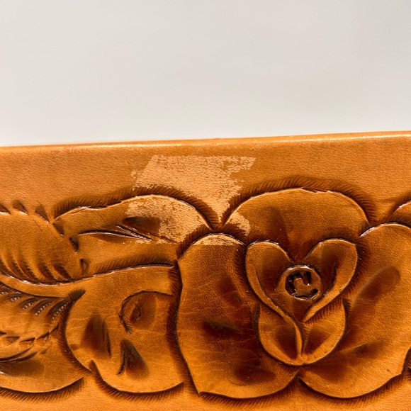 Vintage Large Leather Hand Tooled Mexico Shoulder Bag Roses - Picture 2 of 7